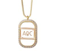 no/no Knowledge Display - Collar con colgante de pizarra del alfabeto inglés con diamantes de cristal, joyería dorada