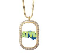 no/no Latvia Map - Collar con colgante de cristal dorado y diamantes de imitación