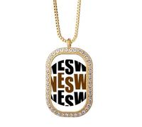 no/no Local Direction - Collar con colgante de brújula Art Deco de moda con diamantes de cristal dorado