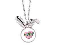no/no Love Grows Here - Collar con colgante de conejo Art Deco con diseño de cactus