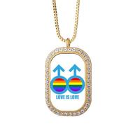 no/no Love Is Love Art Deco - Collar con colgante de diamantes de cristal dorado