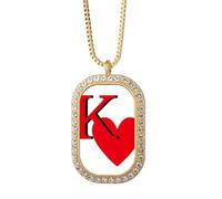 no/no Love King - Collar con colgante de corazón K Poker con diamantes de cristal dorado