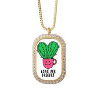 no/no Love You le Cactus Art Deco - Collar con colgante de diamantes de cristal dorado