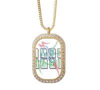 no/no Mahjong - Collar con colgante de números plateados y diamantes de cristal dorado