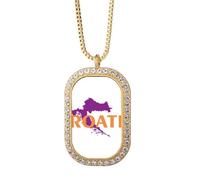 no/no Map Kroatia - Collar con colgante de cristal dorado y diamantes de imitación