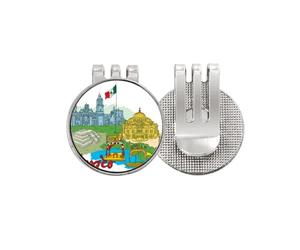 no/no Marcador de pelota de golf con diseño de bandera de la cultura de México y lugares turísticos famosos con clip esmaltado magnético