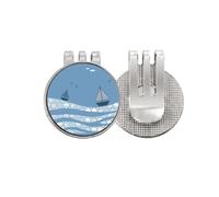 no/no Marcador de pelota de golf con diseño de olas de mar, barco, paisaje, nube, clip magnético esmaltado