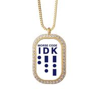 no/no Morse Code Know - Collar con colgante de expresión de puntos y diamantes de cristal dorado