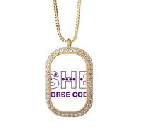 no/no Morse Code She Dot-line Expression - Collar con colgante de diamantes de cristal dorado