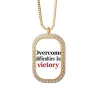 no/no Persistence Victory Overcome Difficult - Collar con colgante de diamantes de cristal dorado