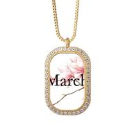 no/no Precioso collar con colgante de flor de melocotón con patrón de marzo, joyería dorada de cristal de diamantes