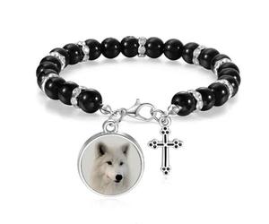 no/no Pulsera de cuentas de pelo de lobo blanco Art Deco para hombres y mujeres