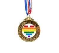 no/no Rainbow Small Box Heart LGBT Gold Award Medal First Place Ribbon