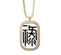 no/no Retro Font - Collar con colgante de pintura original con diamantes de cristal dorado