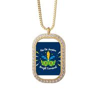 no/no Rio Brazil - Collar con colgante de cabeza de pluma de carnaval de diamantes y cristal dorado