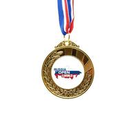 no/no Rusia Open To The World Flag Map Gold Award Medal First Place Ribbon