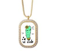 no/no So Cute - Collar con colgante de cactus Art Deco de moda con diamantes de cristal dorado