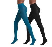 No Nonsense Super-Opaque Control-Top Tights Mallas, 90 den, Negro/Galaxia, M (Pack de 2) para Mujer