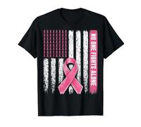 No One Fights Breast Cancer Alone American Flag Pink Ribbon Camiseta gráfica económica, Hombre, Negro, M