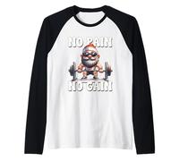 No Pain No Gain Fitness Gnome Love Weightlifting Training Camiseta Manga Raglan