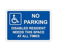 No parking discapacitado residente necesita este espacio en todo momento. Señales de estacionamiento. Aluminio de 3 mm (200 mm x 150 mm) 5 m de distancia de visión.