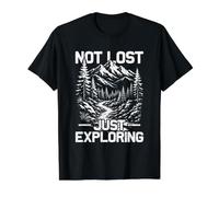 No perdido Solo explorando montañero Divertido Excursionista Camiseta gráfica económica, Hombre, Negro, M
