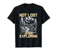 No perdido Solo explorando montañero Divertido Excursionista Camiseta gráfica económica, Hombre, Negro, XL
