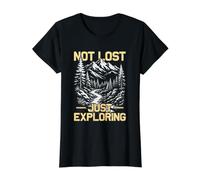 No perdido Solo explorando montañero Divertido Excursionista Camiseta gráfica económica, Mujer, Negro, L