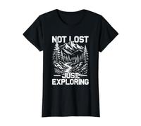 No perdido Solo explorando montañero Divertido Excursionista Camiseta gráfica económica, Mujer, Negro, S