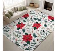 No Pierde Pelo Alfombra Navidad Flores Hojas Verdes Lavable Alfombra Dibujos Animados Ilustración Alfombra Mullidas Cálido Sin Costuras Festivo Antideslizante 60 x 180 cm Dormitorio Salón Blanca