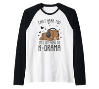 No Puedo oírte Escuchar K-Drama Cute Bear Camiseta Manga Raglan