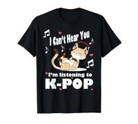 No Puedo oírte, Estoy Escuchando KPOP Kawaii Cat & Hearts Camiseta gráfica económica, Hombre, Negro, S