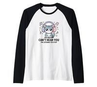 No Puedo oírte, Estoy Escuchando música K-Pop Cute Cat Kawaii Camiseta Manga Raglan