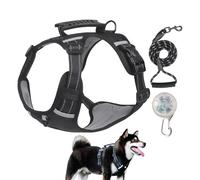 No-Pull Adjustable Dog Harnesses - Dog Harness, Heavy-Duty Black Pet leashes Vest with LED Light and Half Handle, Rope For Medium Dogs | For Hiking Biking Training Travel Camping Grooming