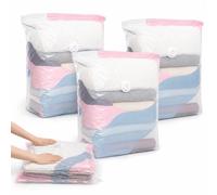 No Pump 3D Vacuum Storage Bags, 3 Pack Vacuum Storage Compression Bags No Pump Needed, Press to Seal Space Saver Bags for Bedding, Comforters, Blankets and Clothes, Reusable Cube Storage Bags (Medium)