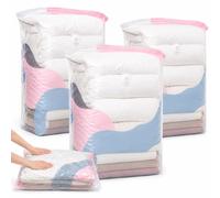 No Pump 3D Vacuum Storage Bags, 3 Pack Vacuum Storage Compression Bags No Pump Needed, Press to Seal Space Saver Bags for Bedding, Comforters, Blankets and Clothes, Reusable Cube Storage Bags (Large)