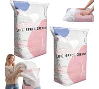 No Pump 3D Vacuum Storage Bags, No-Pump Large Vacuum Storage Compression Bags, Press & Seal Roll-Up Compression Bags For Jumbo Clothes, Bedding,Comforters,off-Season gear (2PCS*L)