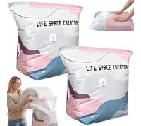 No Pump 3D Vacuum Storage Bags, No-Pump Large Vacuum Storage Compression Bags, Press & Seal Roll-Up Compression Bags For Jumbo Clothes, Bedding,Comforters,off-Season gear (2PCS*M)