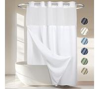 No Requiere Ganchos, Cortina de Ducha de Tejido gofre con Forro a presión, 71 Pulgadas de Ancho x 74 Pulgadas de Alto, Grado Hotel, Cortina de baño Tipo SPA, Color Blanco
