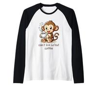 No se Puede Vivir Wout café Lindo Mono Dibujos Animados Camiseta Manga Raglan