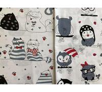 No se vende por metros, paquete de tela para niñas, 2 x 50 x 150 cm, tela para coser, tela para niños, 100% algodón: 1 m, juego de tela de algodón, gatos, búhos, animales, tela infantil - Elisa