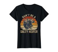 No Seas una novilla Salada, Retro, Puesta de Sol, Vintage, Vaca de Granja Camiseta gráfica económica, Mujer, Negro, XS