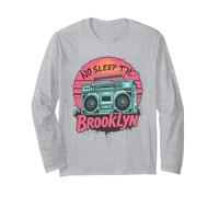 No Sleep Til Brooklyn Retro Boombox Música vintage Manga Larga
