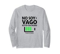 No Soy Vago, Estoy En Modo Ahorro De EnergÌa | Frase Humor Manga Larga, Unisex para Adultos, Gris Jaspeado, XXL