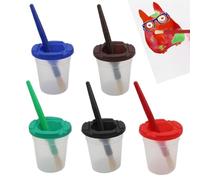 No Spill Paint Cups - Reusable Airtight Holder with Brushes for Classroom Home School | Art Supplies Container Set for Painting Crafts Learning Activities, Portable Non-Leak Storage for Kids Adults