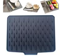 No-Spill Silicone Worktop Saver - Heat-Resistant & Non-Slip Mat for Drip-Free Drying, Silicone Dish Drying Mat for Kitchen Counter, Sink Drainer Mat with Built-in Slope Drain (Black,1pc)