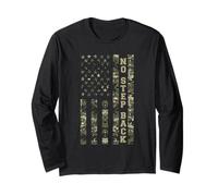 No Step Back Distressed USA American Flag Camo Aesthetic Manga Larga
