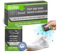 No Sweat Eliminador de olores para zapatos, forma de polvo, 10 unidades, ideal para neutralizar el olor de las botas de fútbol, en práctico set para hasta 60 días de frescura, controla la humedad