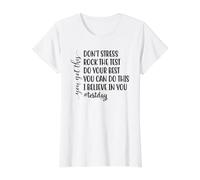 No te estreses Rock The Test Student Exam Motivación Camiseta gráfica económica, Mujer, Blanco, L