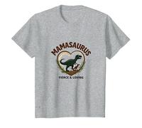 No te metas con Mamasaurus - Dinosaurio mamá Feroz Camiseta, Niños, Gris Jaspeado, 8 años
